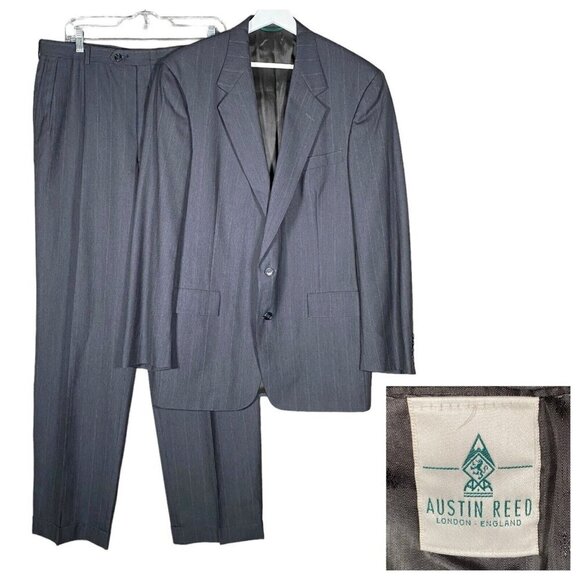 Vintage Austin Reed 2 Piece Suit Men's 42L / W35 Grey Wool Subtle Pinstripe